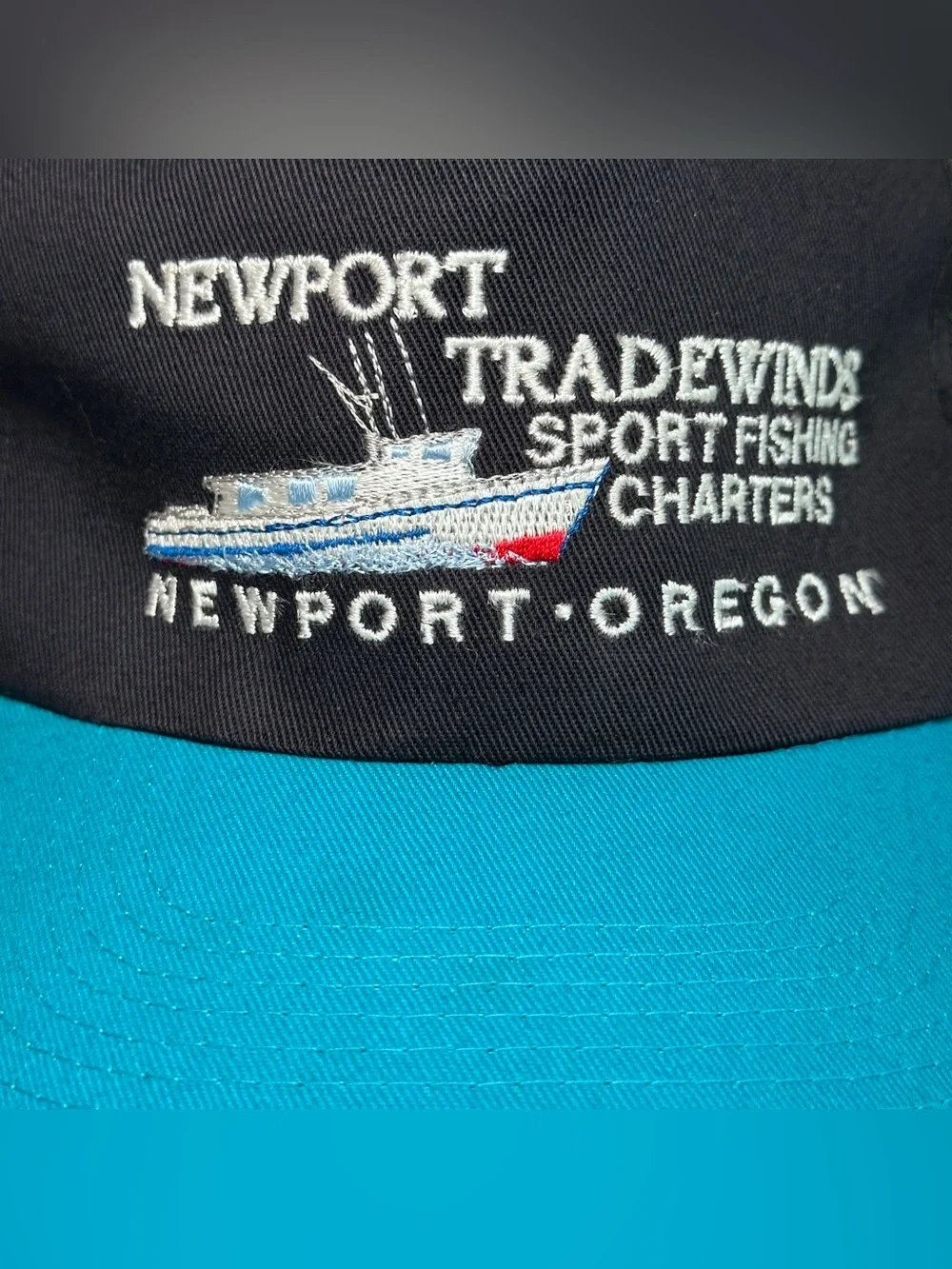 Vintage 90s Black Newport Tradewinds Sport Fishing SnapBack Hat Two Tone Teal